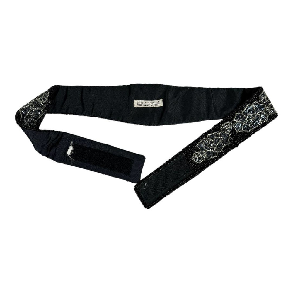 Vintage Nordstrom Black Beaded Floral Belt One Size Waist Embellished Boho Fairy - Picture 5 of 6